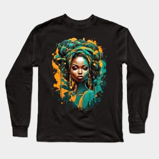 Black Woman African Tribal retro vintage regal design Long Sleeve T-Shirt